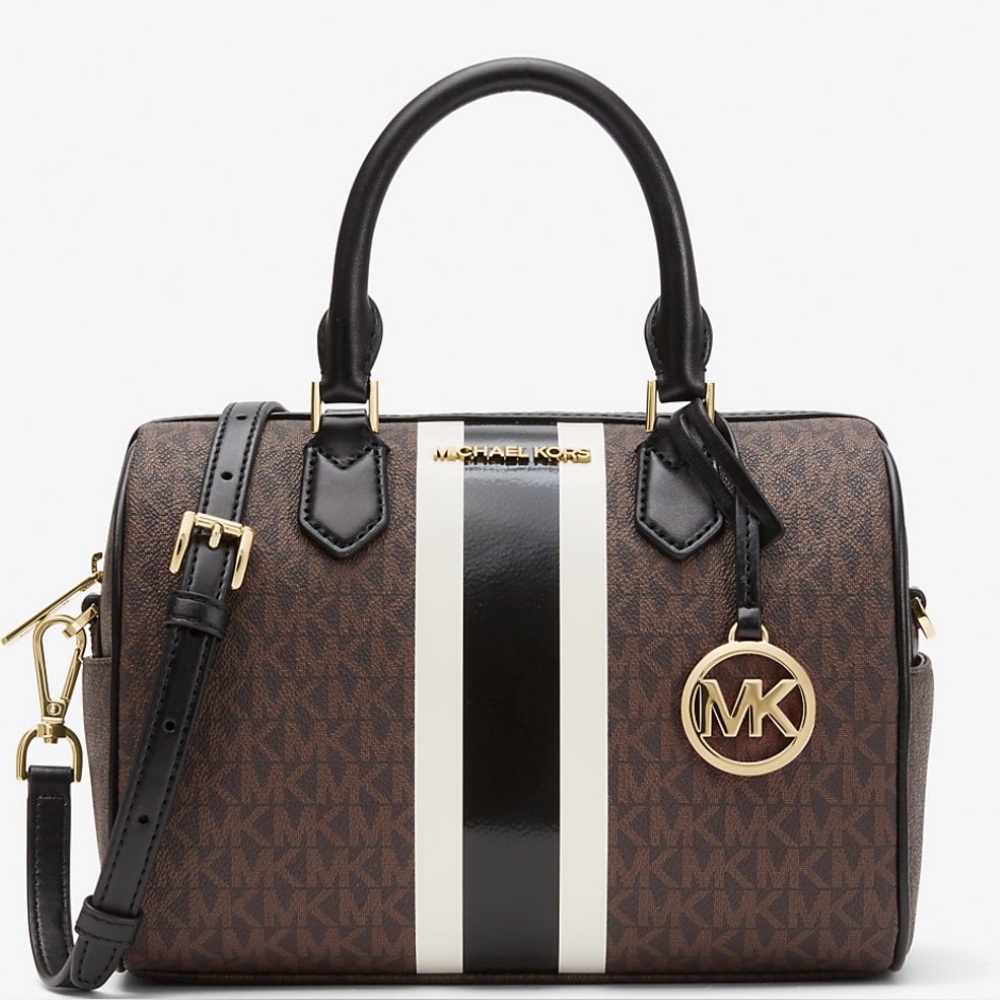 MICHAEL KORS Bedford Small Logo Stripe Satchel